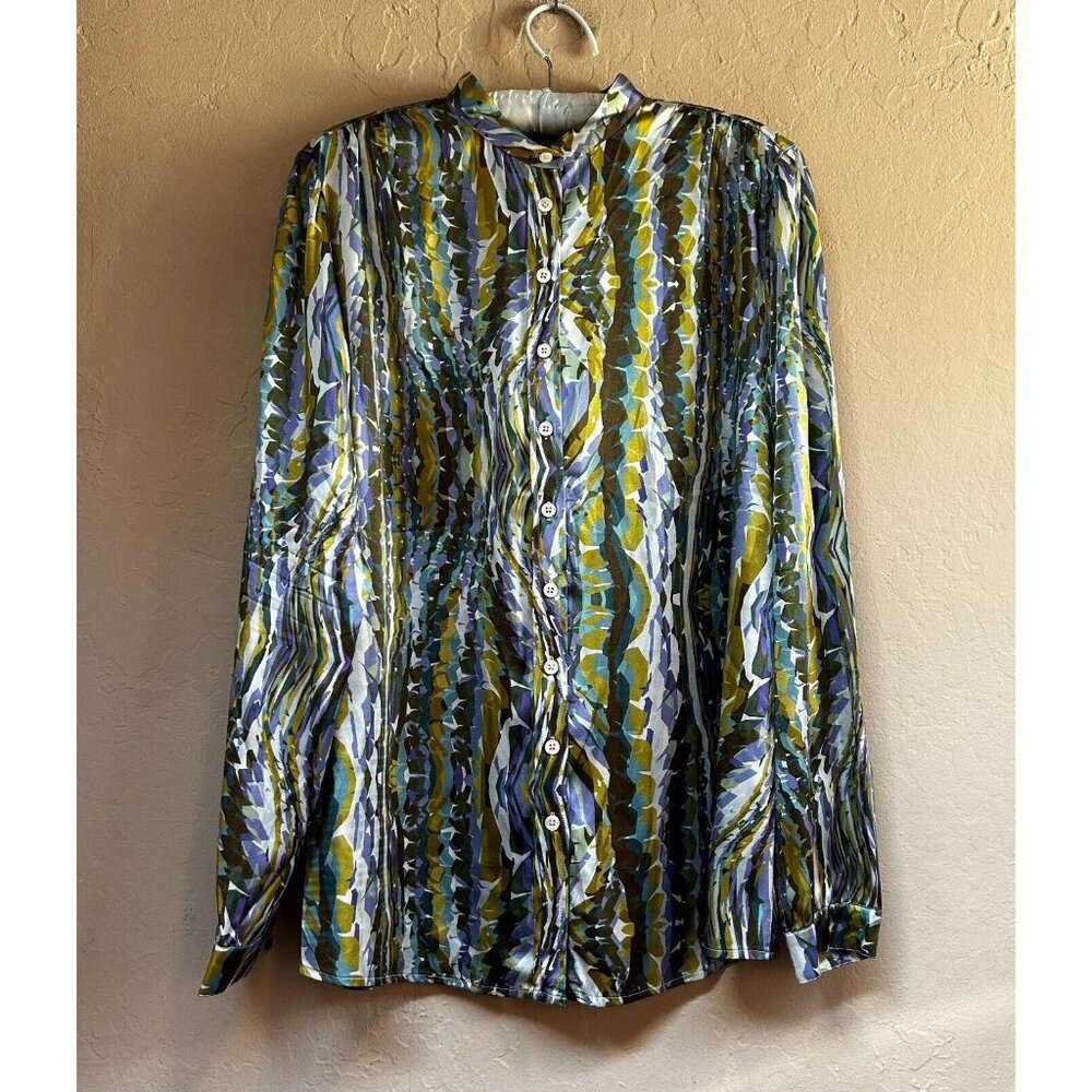 Craig Taylor Womens Silk Blend Abstract Print Button Down Long Sleeve Shirt Top